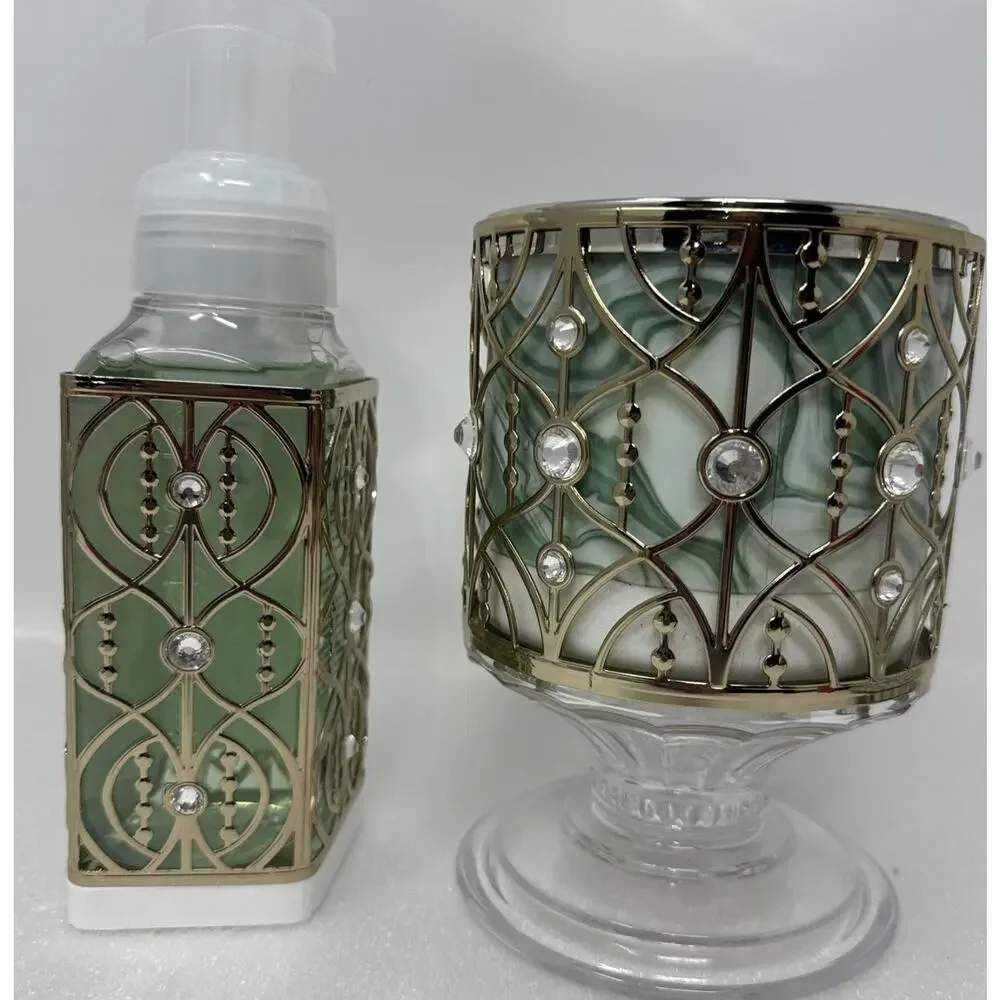 Bath & Body Works 2 Pc Glass Pedestal Candle Holder Soap Holder Matching Set - Picture 4 of 5